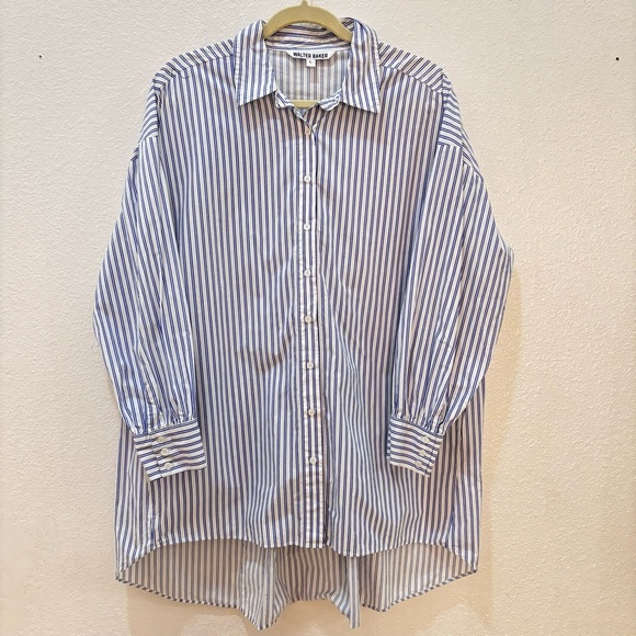Walter Baker | Vivian blue and white stripe long sleeve button up shirt - Picture 2 of 5